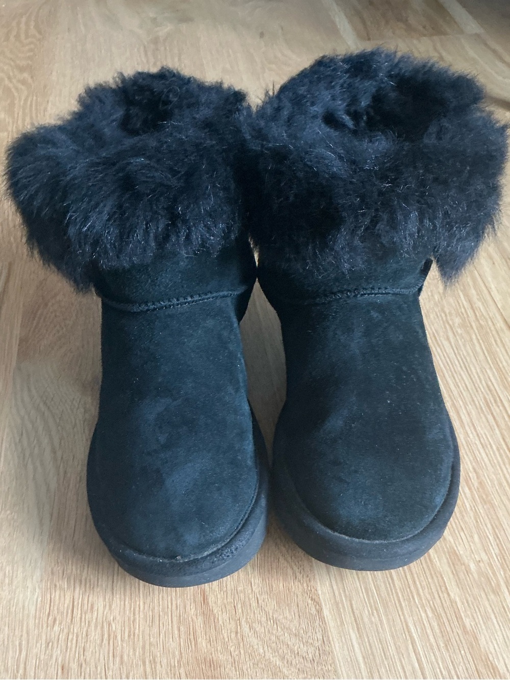 UGG Black Plush Cuff Suede Ankle Boots